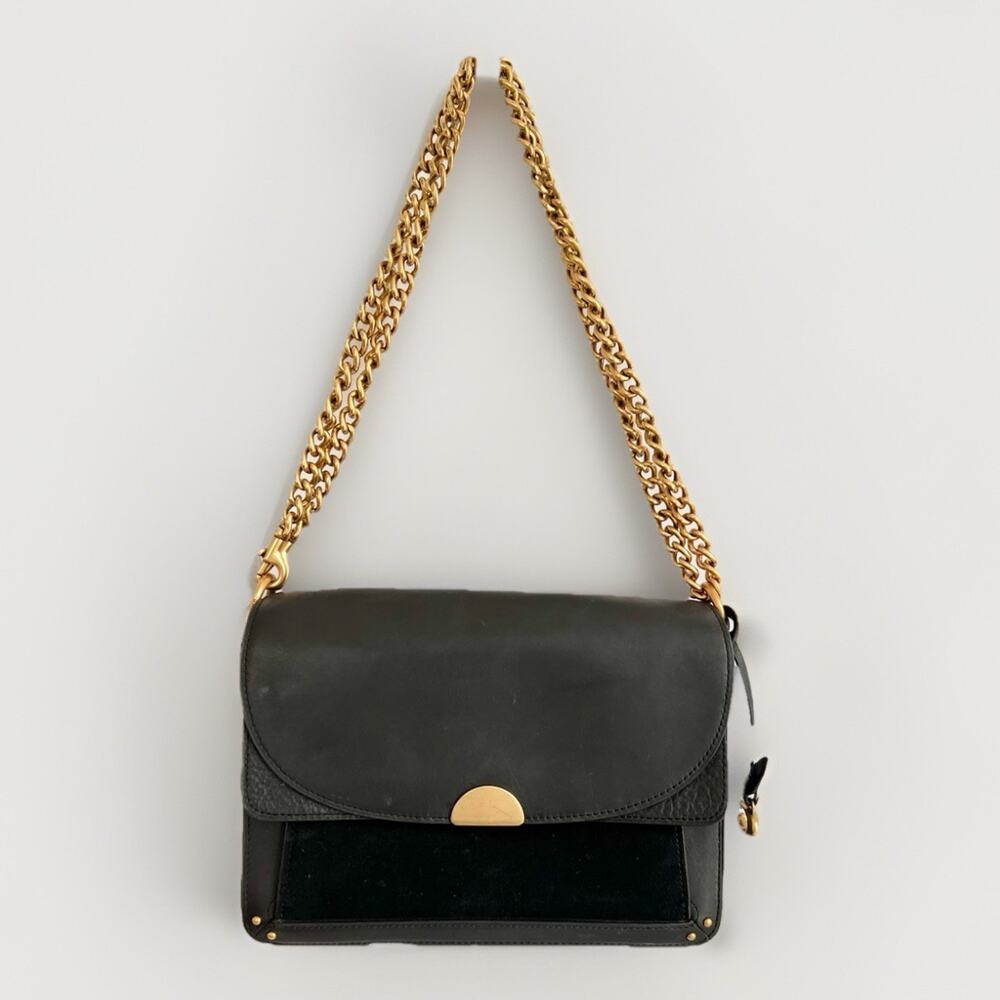 COACH Dreamer Leather Shoulder Bag Crossbody Convertible Black Gold Chain 73547